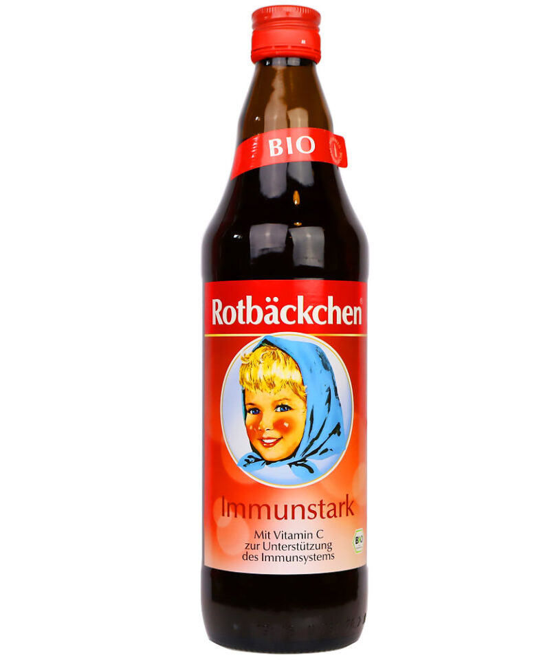 Rotbackchen Rumiane policzki Immunstark to bezpośrdenio tłoczony sok z zwartością witaminy C i cynku.